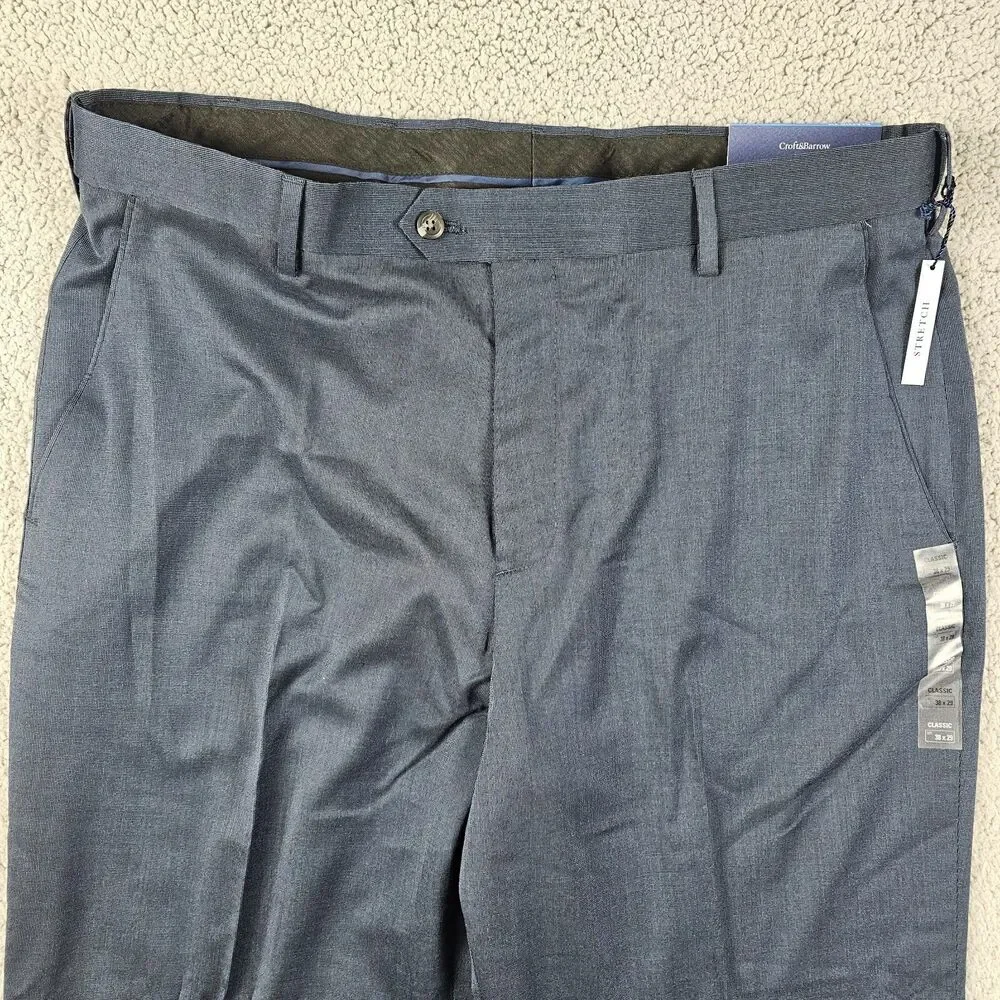 Croft & Barrow Pants Mens 38x29* Blue Flat Front Comfort Classic Fit Dress Slack